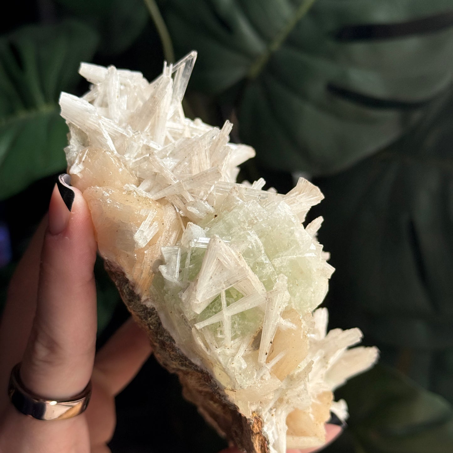 Scolecite on Stilbite & Green Apophyllite