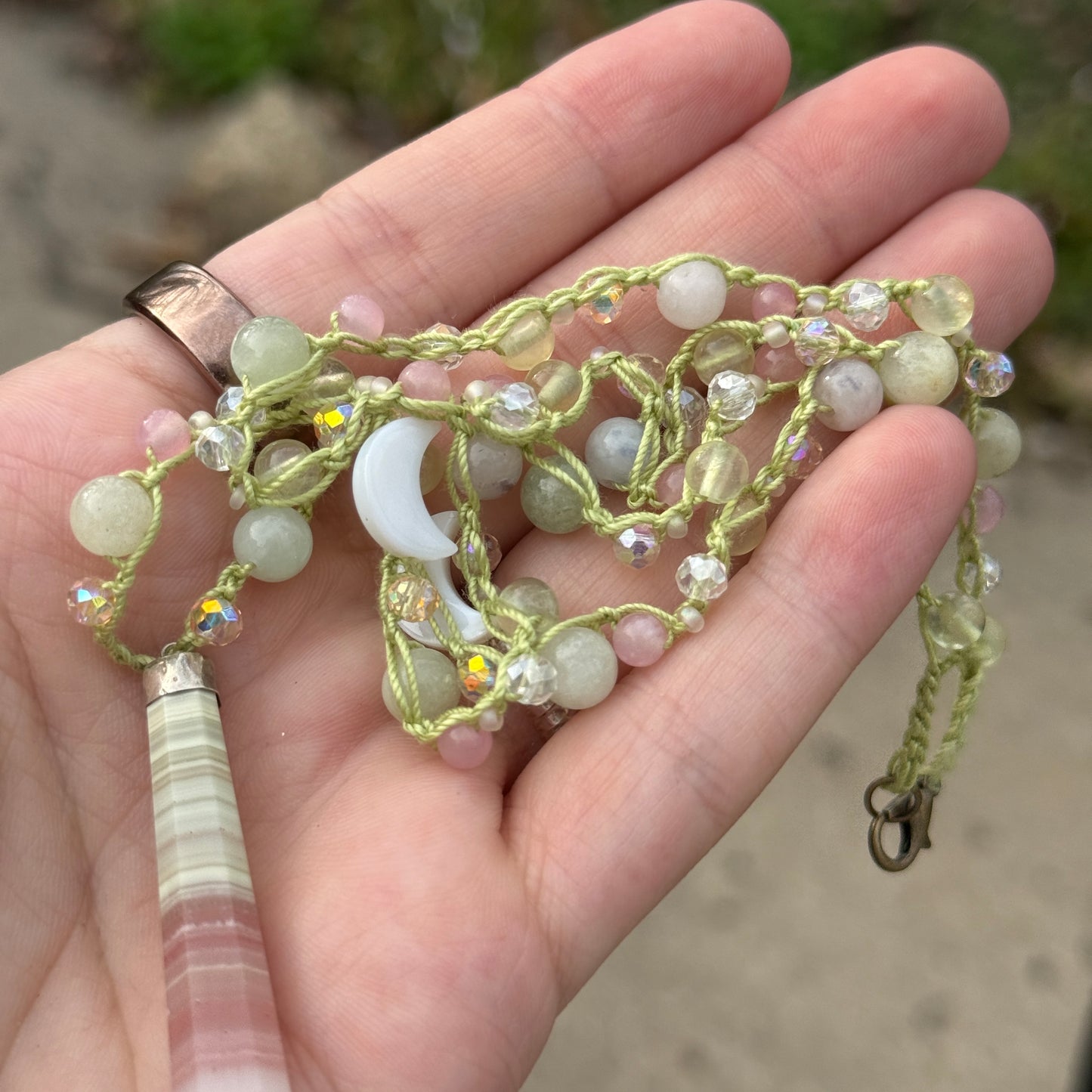 Agate Moon Crochet Neclace