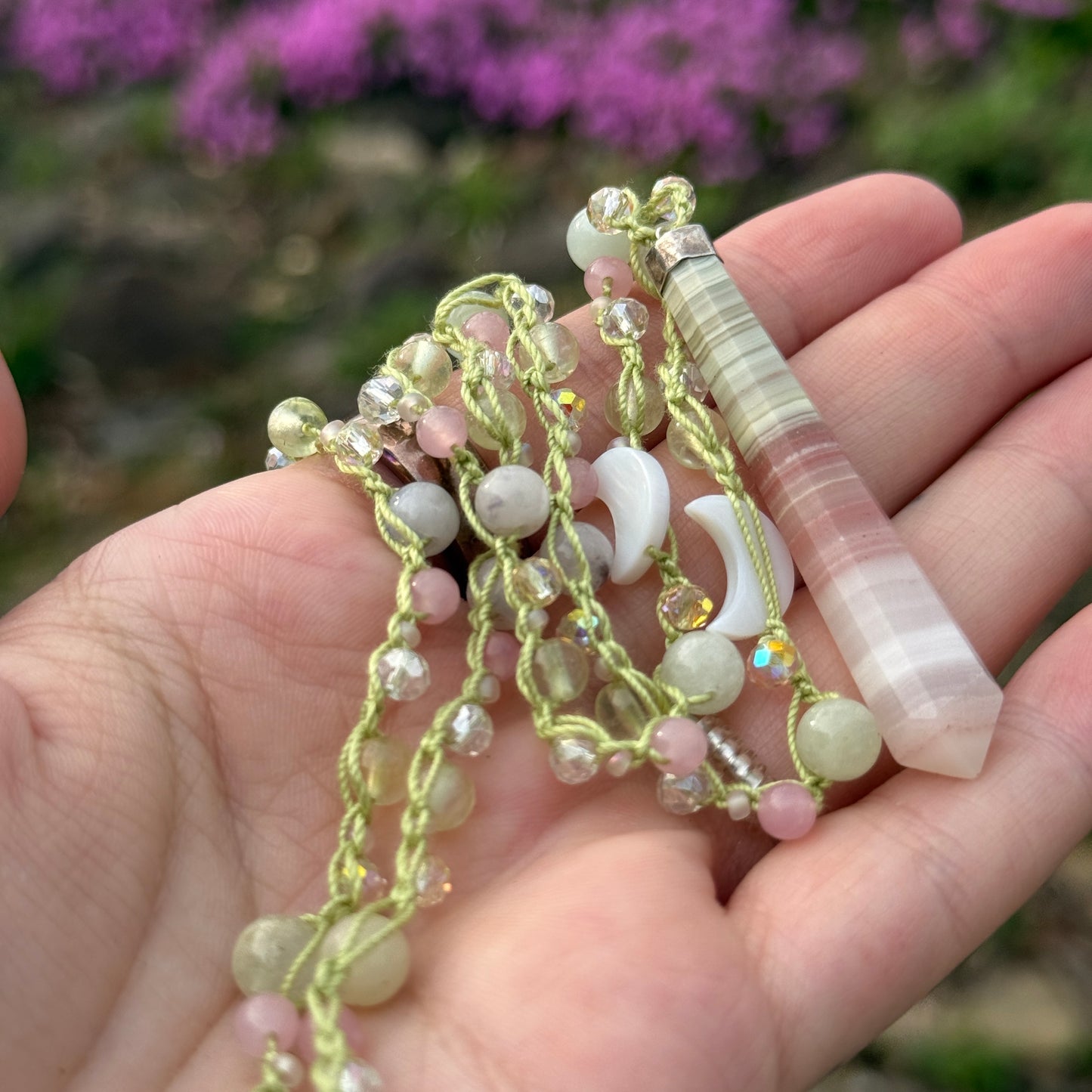 Agate Moon Crochet Neclace