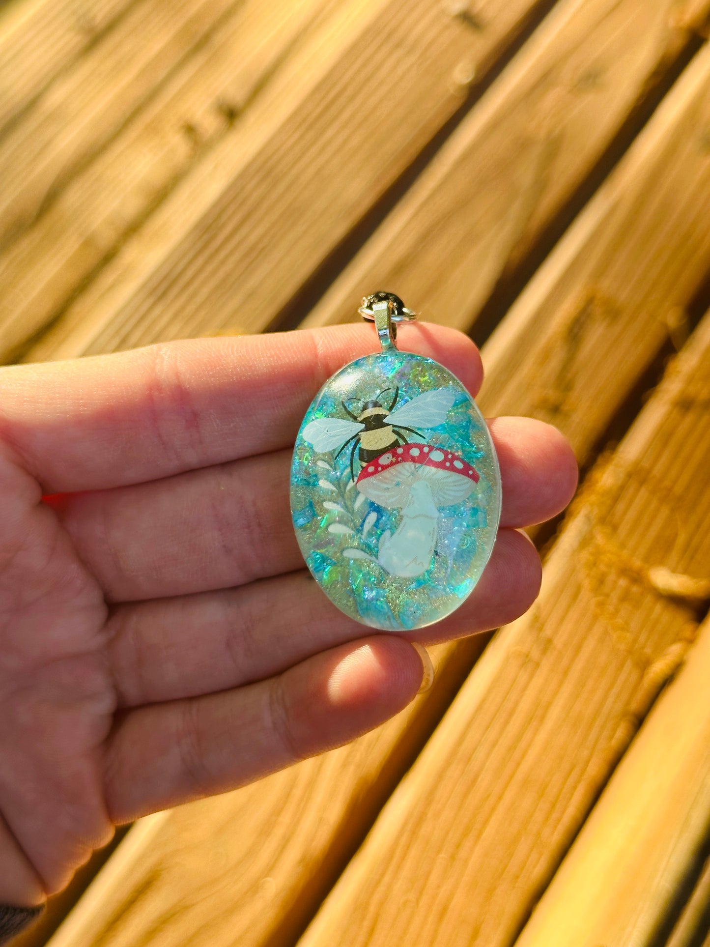 Mushroom Bee Resin Necklace - Handmade