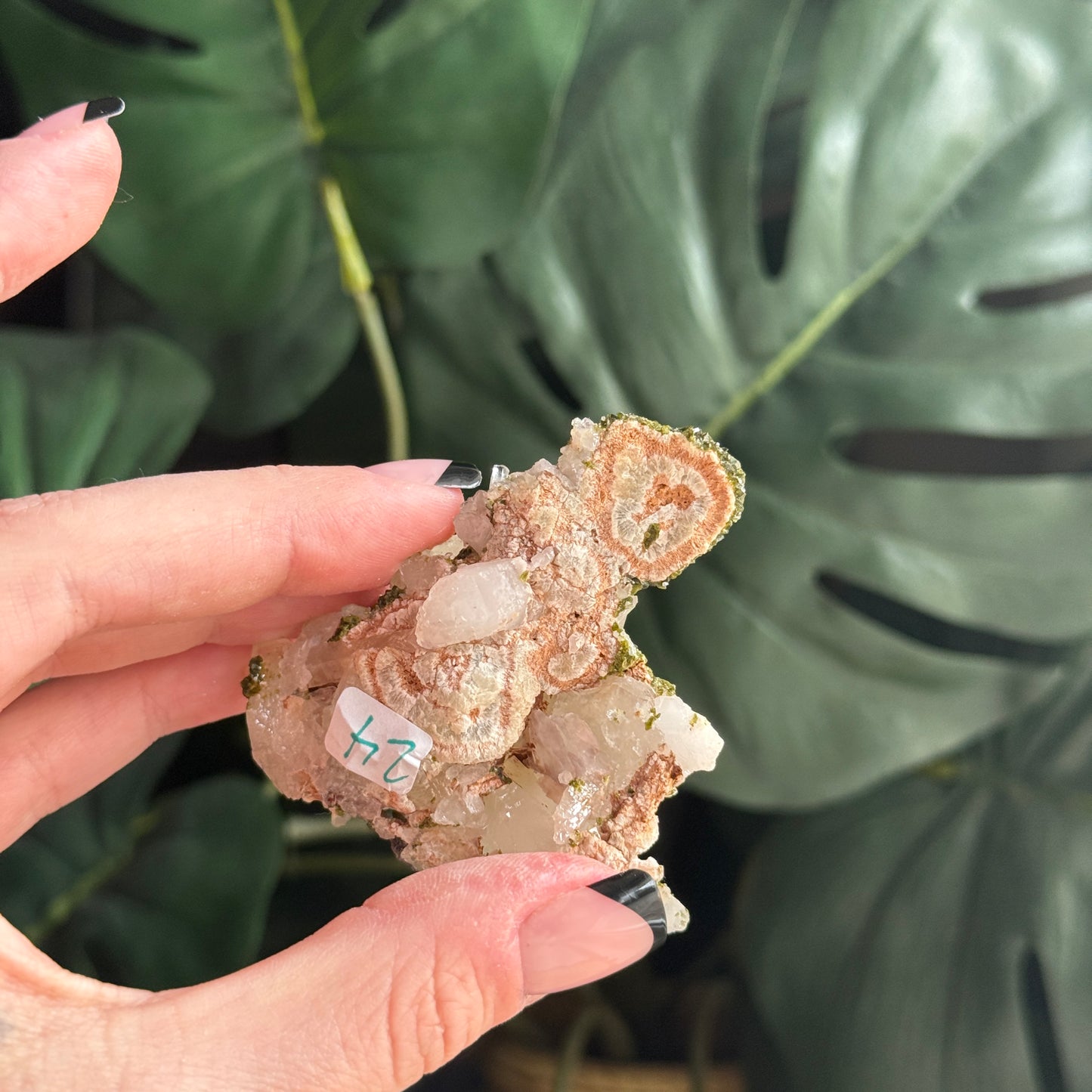Epidote & Creedite on Quartz Specimen