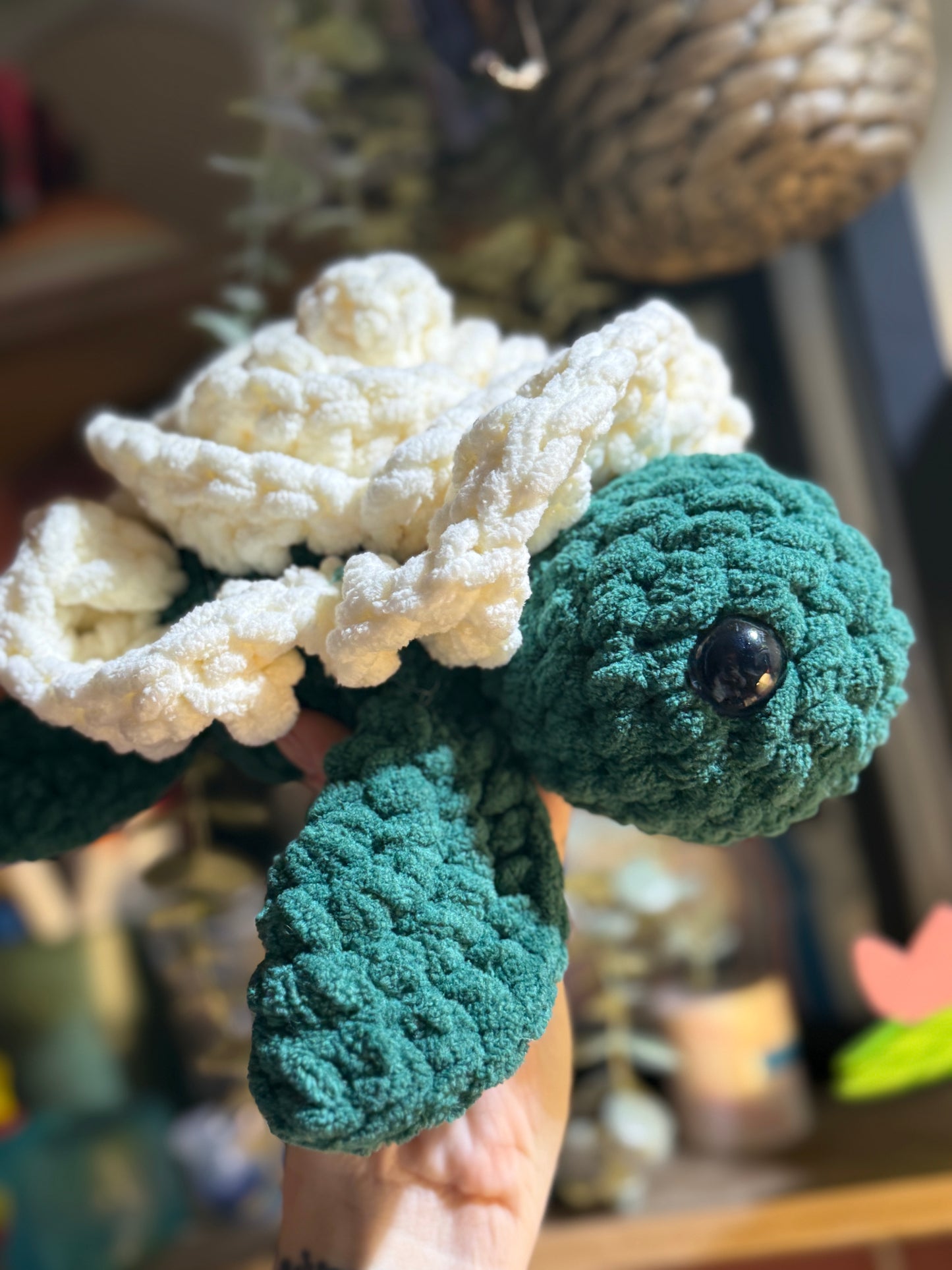 White Rose Crochet Turtle