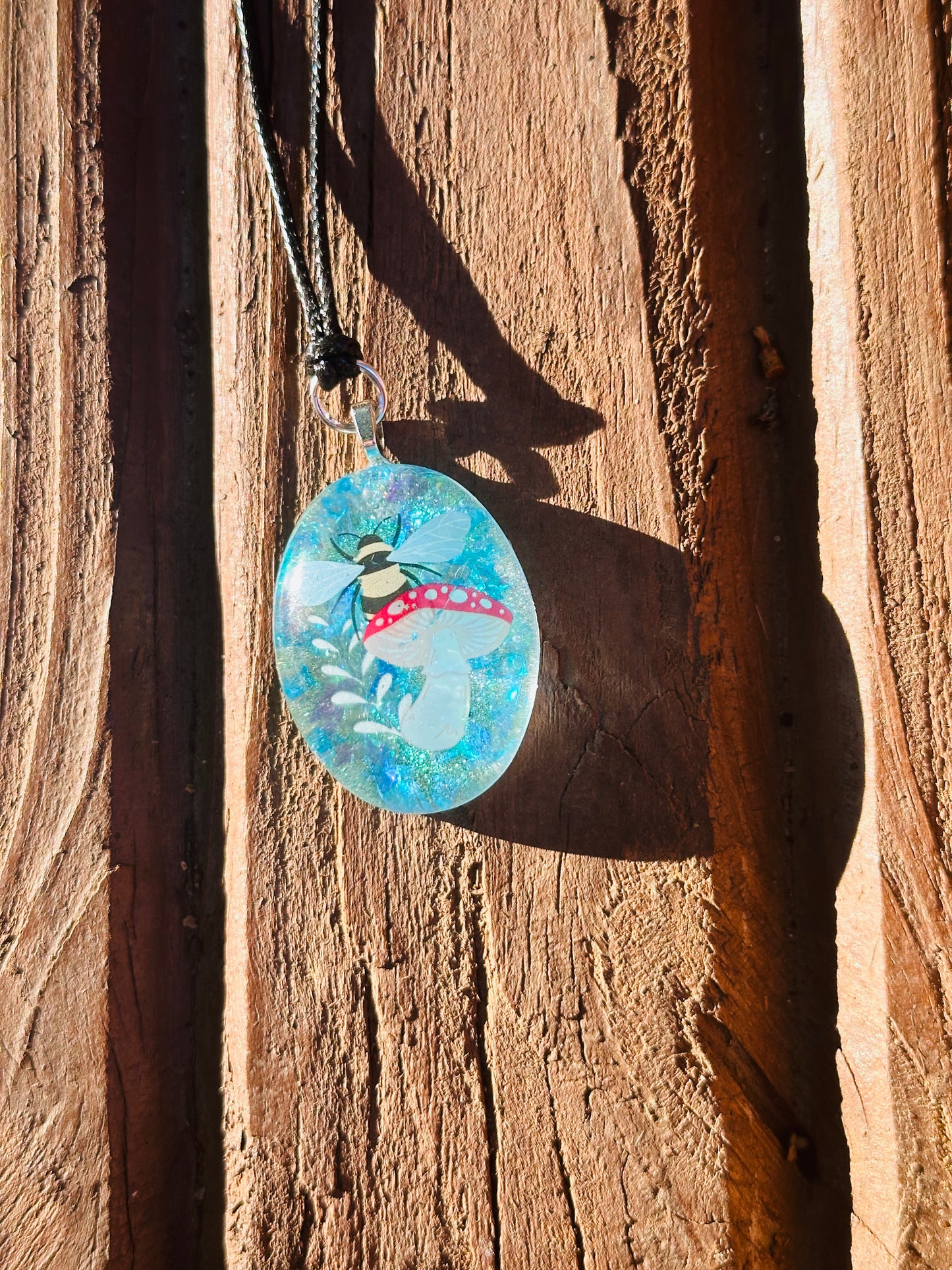 Mushroom Bee Resin Necklace - Handmade