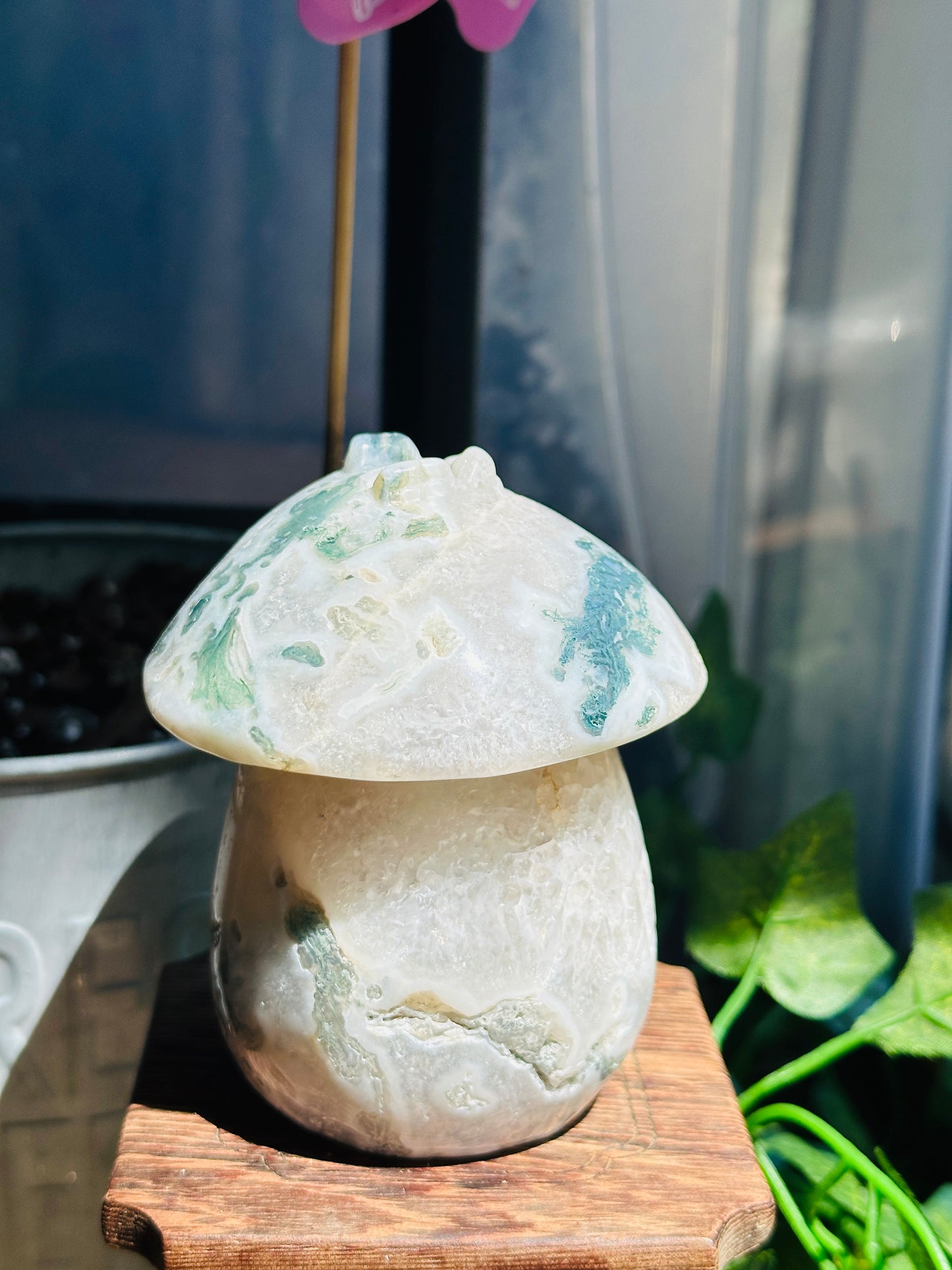 Moss Agate Cottage Carving