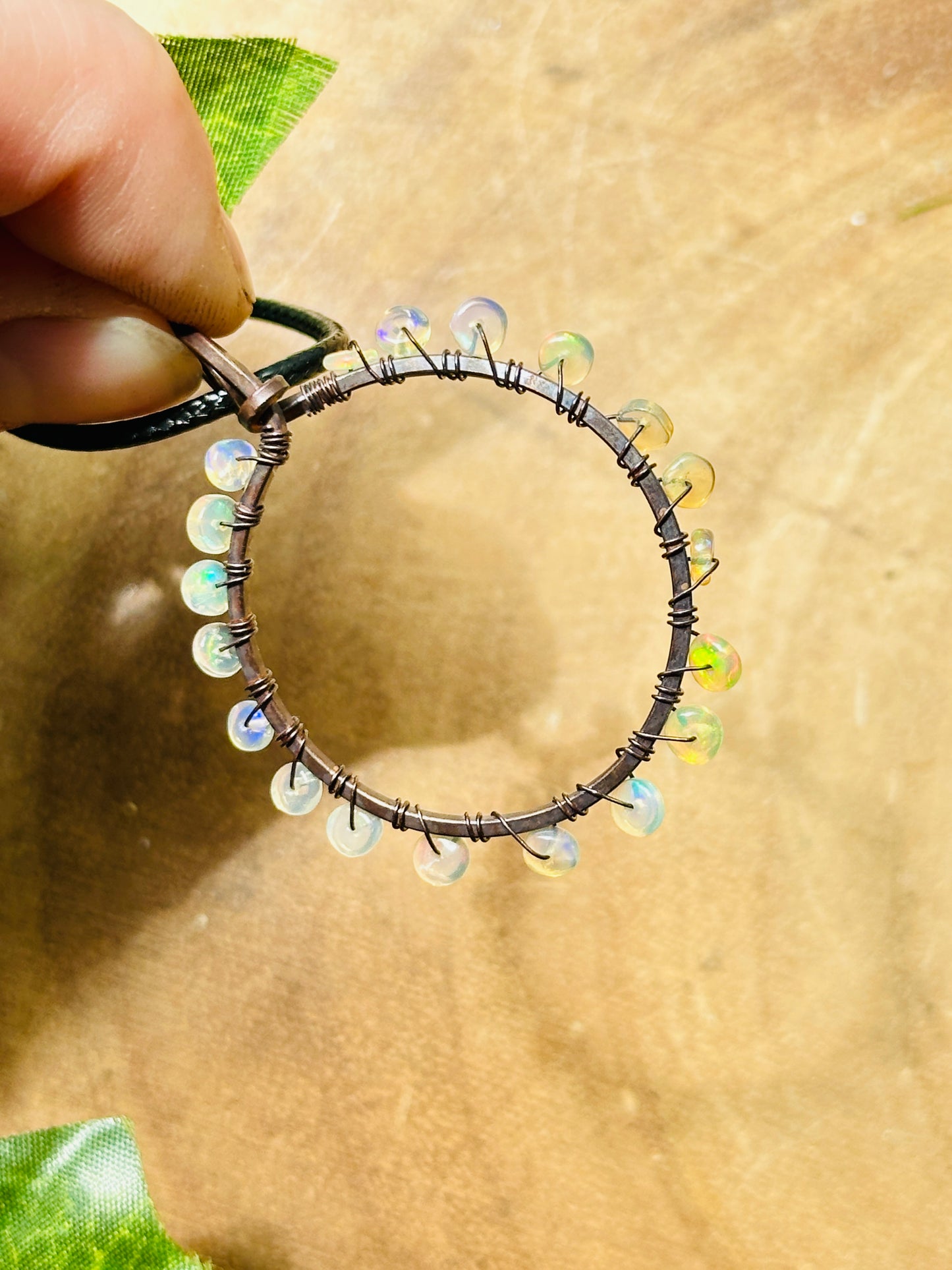 Opal Beaded Wire Wrapped Necklace